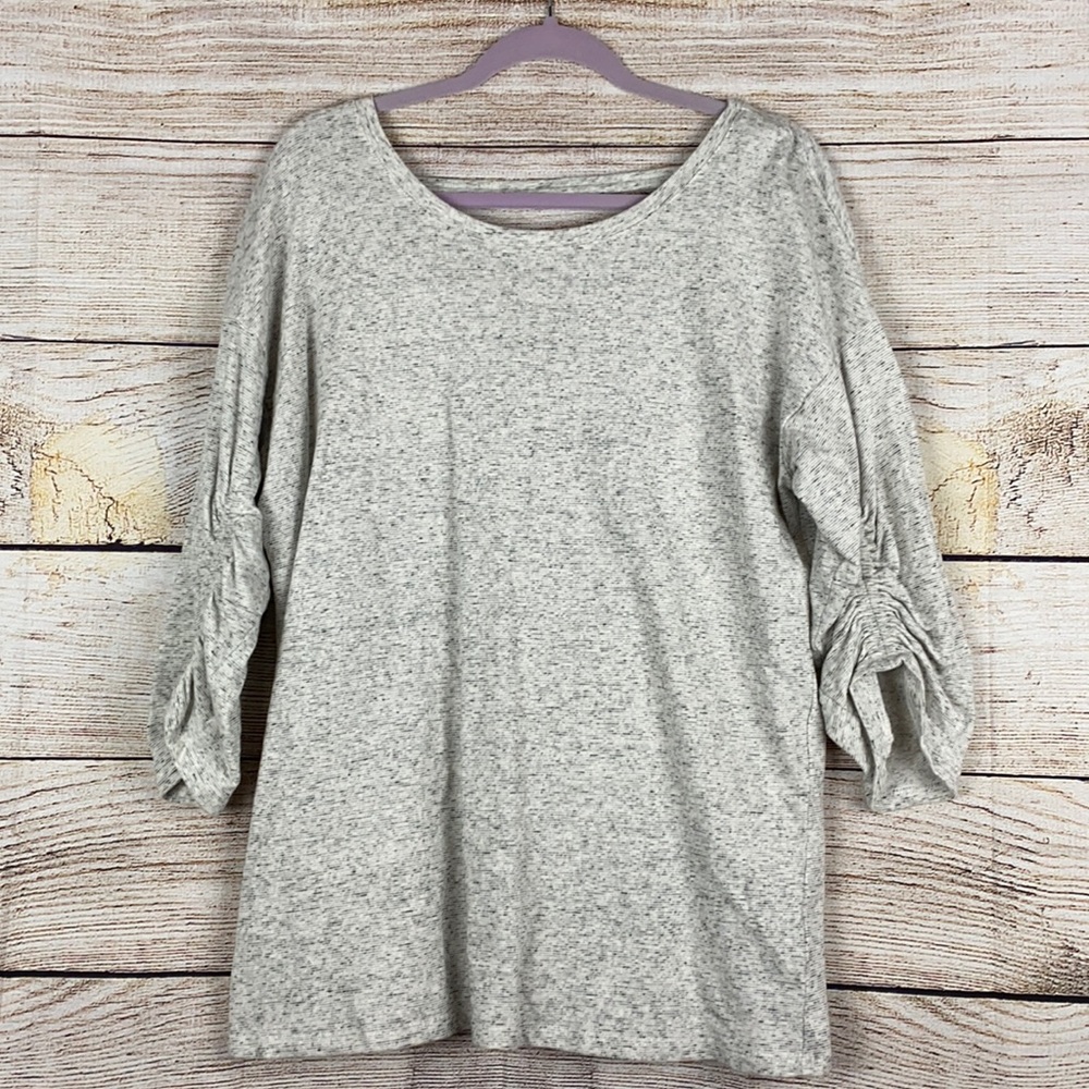 Como Blu Linen Blend 3/4 Sleeve Gray Slouchy Top 1X